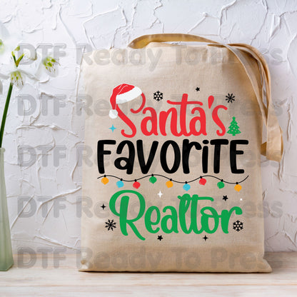 Santa's Favorite Realtor DTF Transfers, Christmas Real Estate Holiday Lights Ready to Press