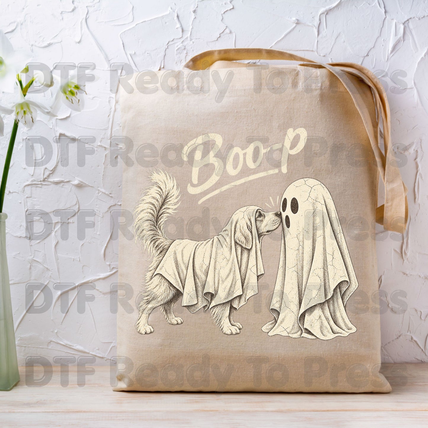 Halloween Dog Ghost DTF Transfers, Ghost Boop Cute Spooky Season Vintage Golden Retriever Dog Lover Ready to Press