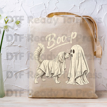 Halloween Dog Ghost DTF Transfers, Ghost Boop Cute Spooky Season Vintage Golden Retriever Dog Lover Ready to Press