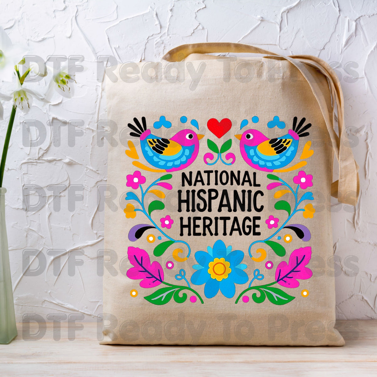 Hispanic Heritage DTF Transfers, Folk Art Birds Flowers Mexican Floral Ready to Press
