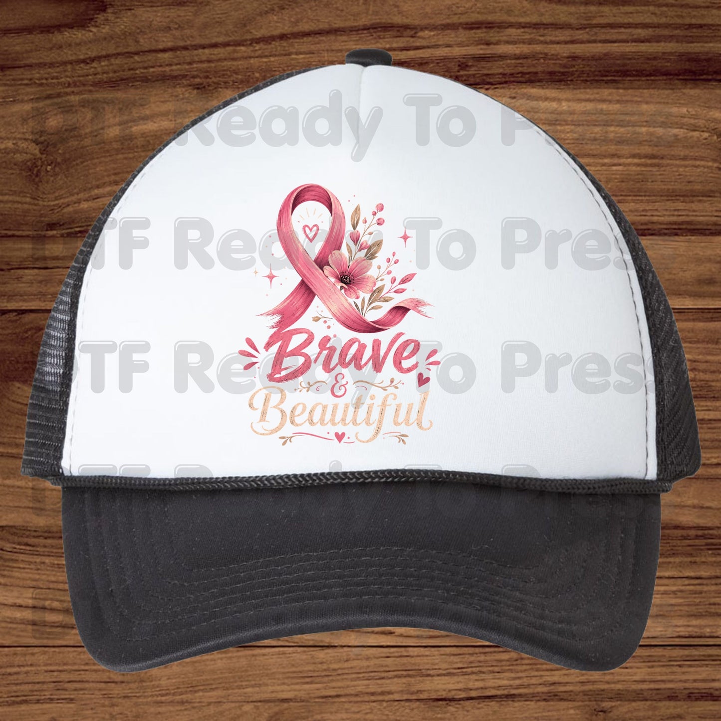 Brave and Beautiful Breast Cancer Awareness DTF Transfer Ready to Press Heat Transfer Pink Floral Ribbon Tee