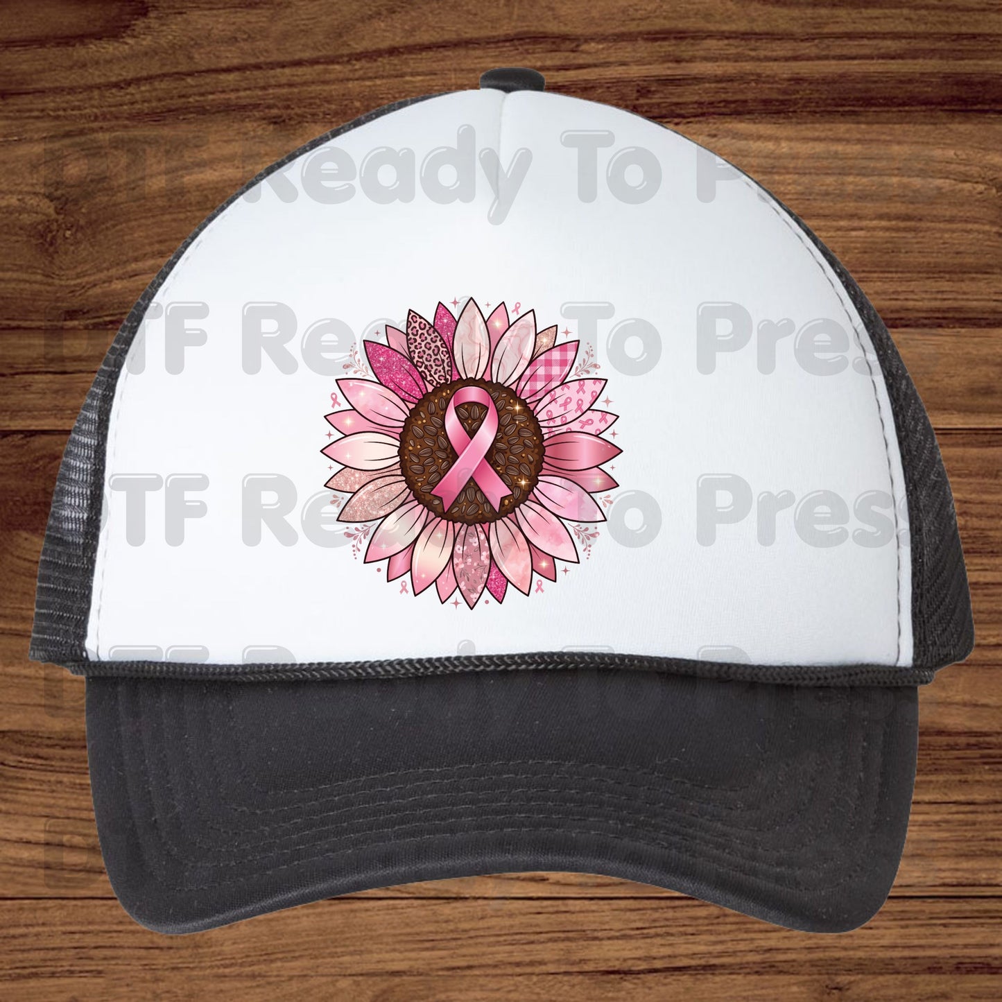 Pink Sunflower Breast Cancer Awareness DTF Transfer Ready to Press Heat Transfer Ribbon Tee
