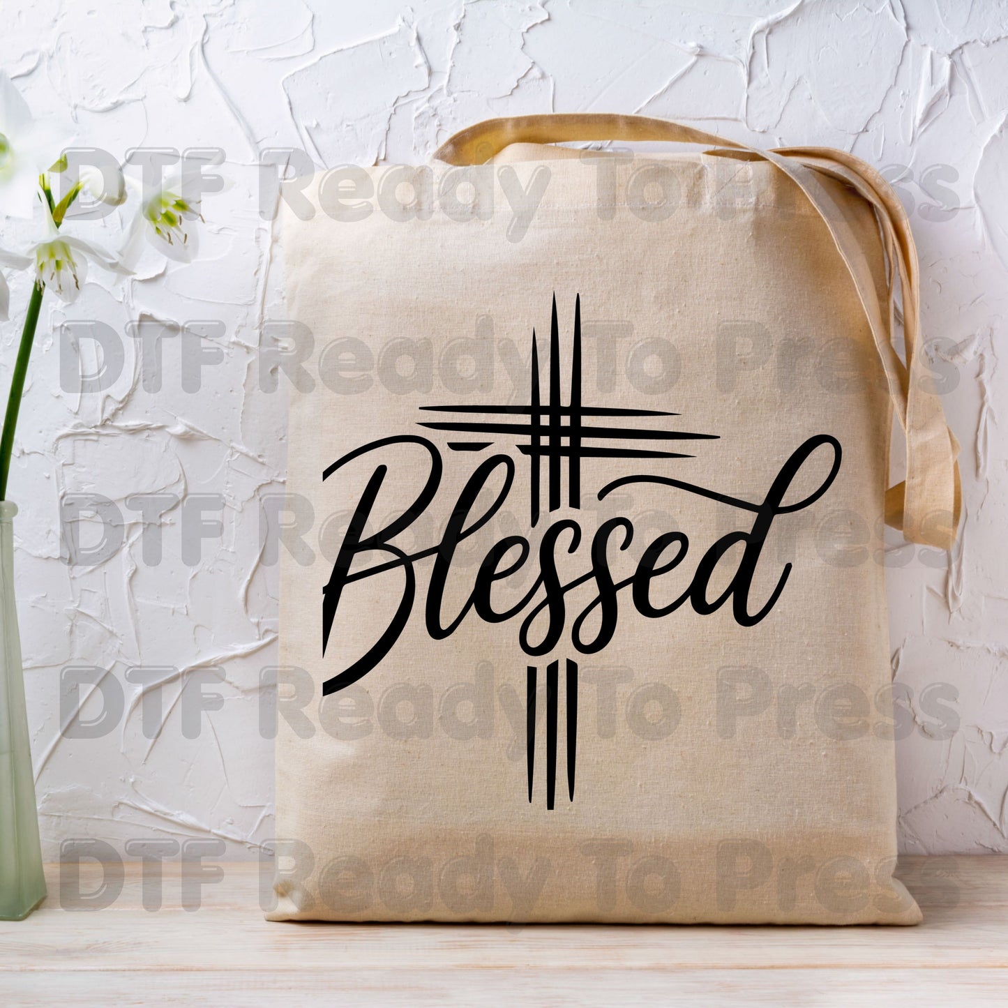 Blessed Cross Script DTF Transfers, Christian Faith Cursive Minimalist Religious Ready to Press