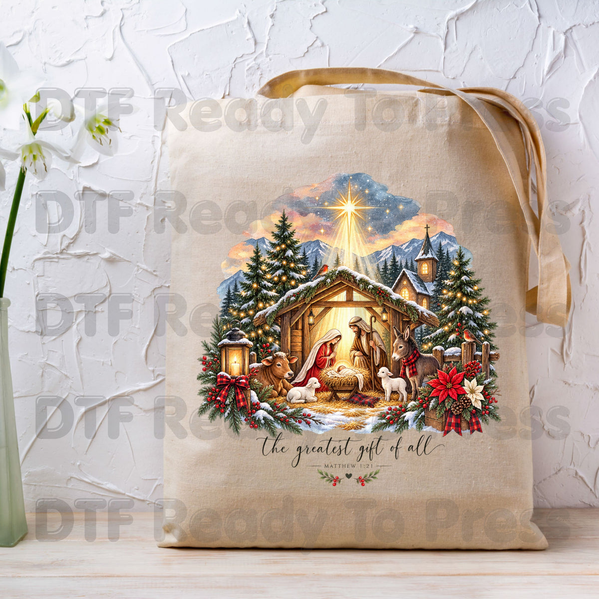 Nativity Baby Jesus DTF Transfers, Greatest Gift of All Christian Christmas Ready to Press