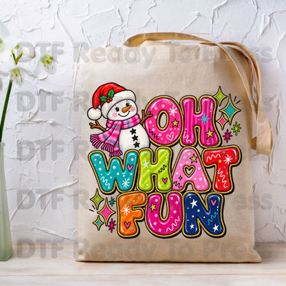 Cute Snowman Christmas DTF Transfers, Oh What Fun Retro Colorful Holiday Ready to Press