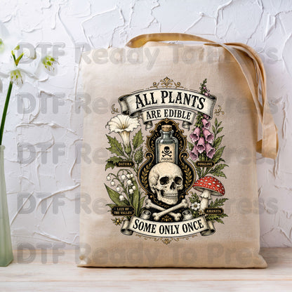 Funny Botanical DTF Transfers, All Plants Are Edible Some Only Once Poisonous Mushroom Skull Vintage Ready to Press