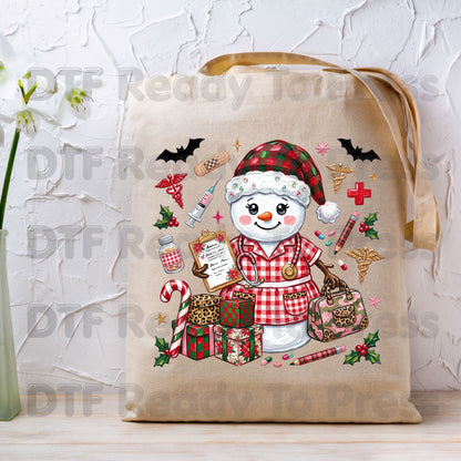 Christmas Nurse Snowman DTF Transfers, Medical Holiday Stethoscope Graphic Ready to Press