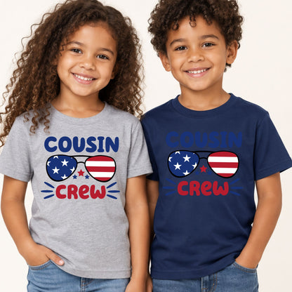 Cousin Crew T-Shirt, Patriotic USA Sunglasses Tee for Toddler and Kids