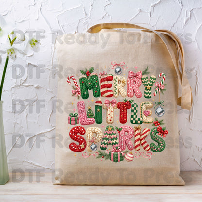 Merry Little Sparks DTF Transfers, Christmas Cable Knit Bow Disco Holiday Ready to Press