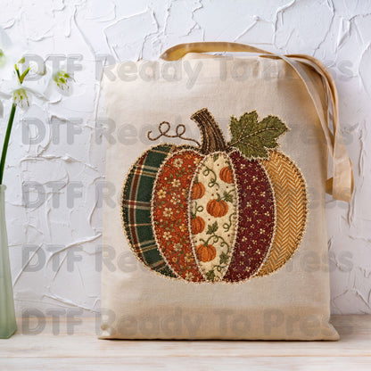 Fall Pumpkin DTF Transfer Ready to Press Patchwork Patch Plaid Floral Pumpkin Heat Transfer Shirts Vintage Autumn Vibe Graphic Tees