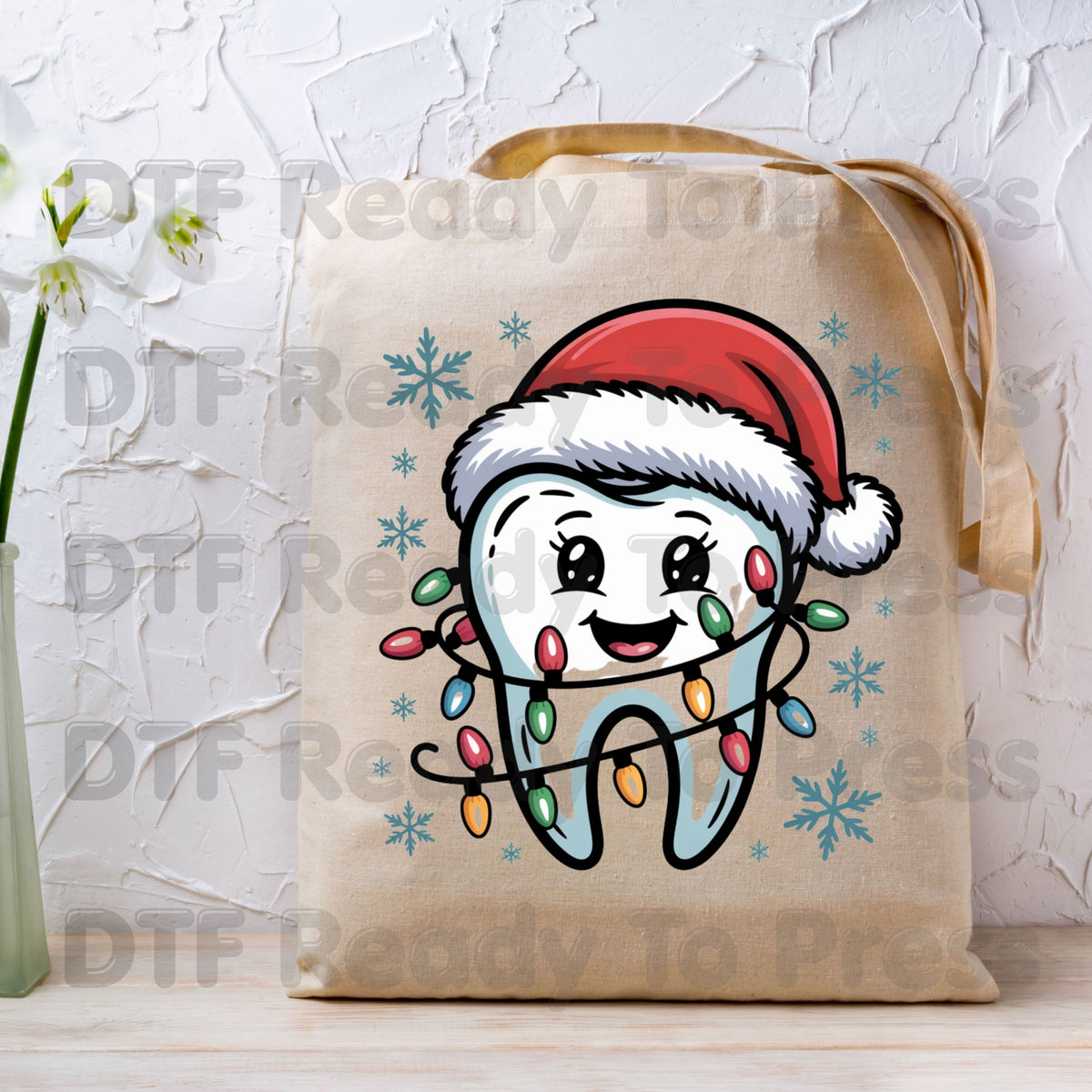 Christmas Cute Dental Tooth DTF Transfers, Dentist Hygienist Santa Holiday Lights Ready to Press