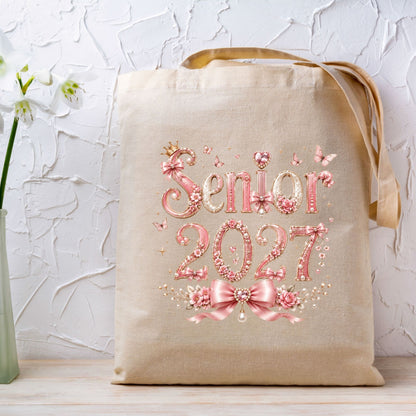 Senior 2027 DTF Transfer Ready to Press Graduation Heat Transfer for Shirts Pink Pearl Bow Coquette Flowers Butterflies Tee