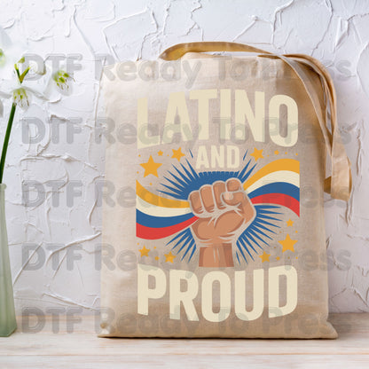 Latino and Proud DTF Transfers, Hispanic Heritage Fist Flag Vintage Pride Ready to Press