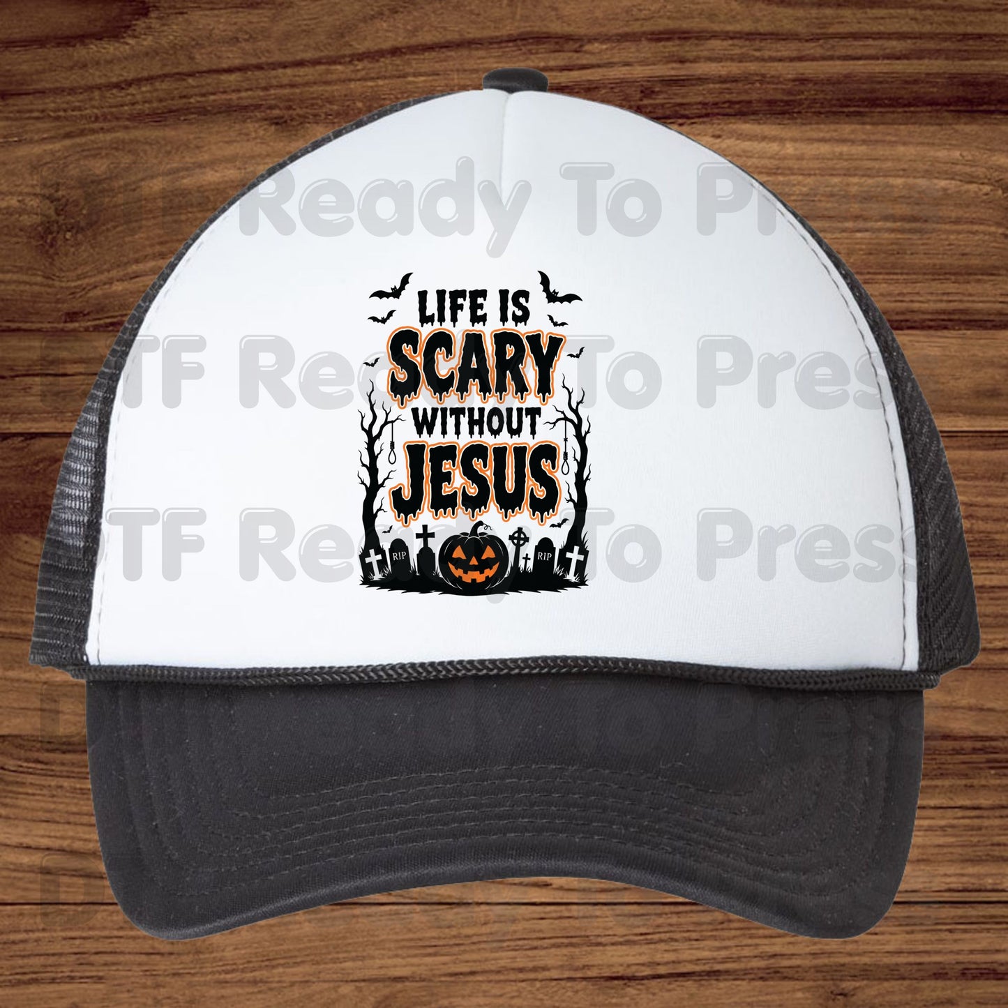 Life Is Scary Without Jesus DTF Transfer Ready to Press Christian Halloween Heat Transfer Spooky Graveyard Pumpkin Tee