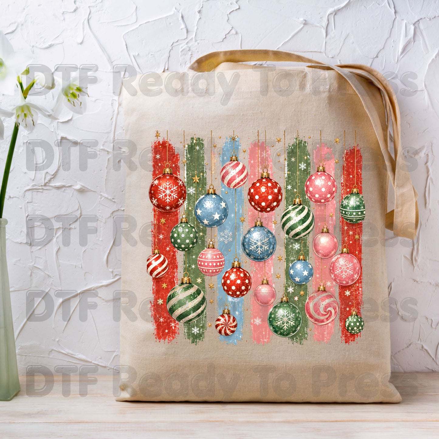 Christmas Ornaments DTF Transfers, Colorful Paint Strokes Holiday Baubles Festive Ready to Press