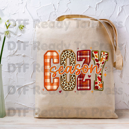 Cozy Season Fall DTF Transfer Ready to Press Plaid Leopard Autumn Letters Heat Transfer for Shirts Colorful Pumpkin Season Graphic Press