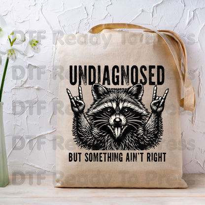 Funny Raccoon DTF Transfers, Undiagnosed but Something Ain't Right Rock On Metal Horns Trash Panda Adult Humor Ready to Press