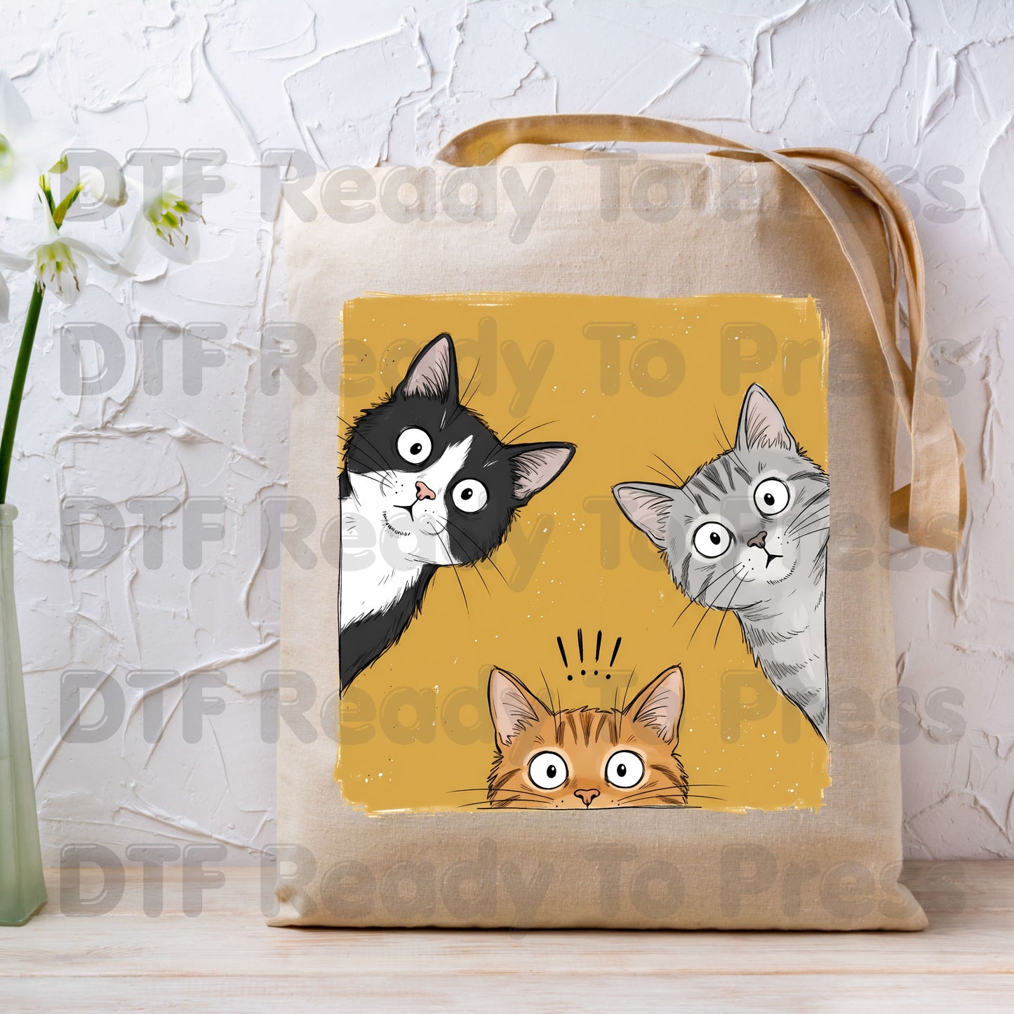 Curious Cats DTF Transfers, Peeking Cats Funny Cat Lover Kittens Ready to Press