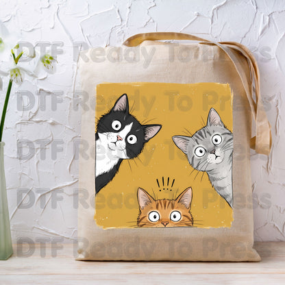 Curious Cats DTF Transfers, Peeking Cats Funny Cat Lover Kittens Ready to Press