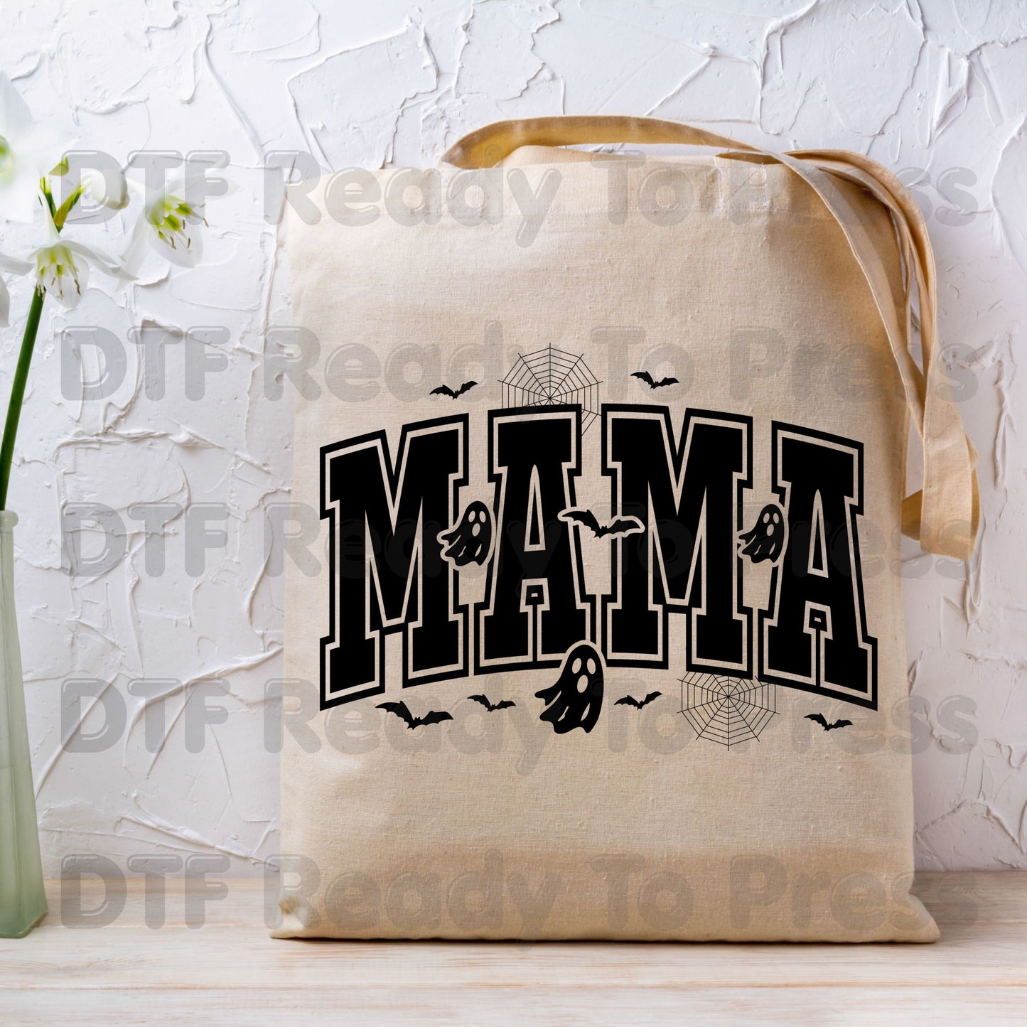 Mama Halloween DTF Transfers, Spooky Mama Ghost Bats Varsity Cute Mom