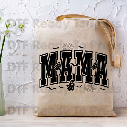 Mama Halloween DTF Transfers, Spooky Mama Ghost Bats Varsity Cute Mom