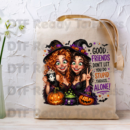 Halloween Witches Best Friends DTF Transfers, Funny Spooky Besties Good Friends Ready to Press