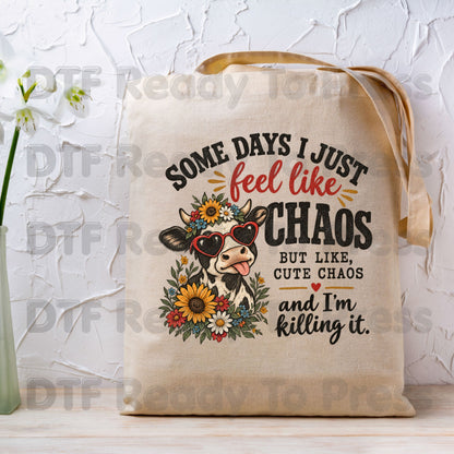 Cute Chaos Cow DTF Transfers, Western Farm Sunflower Glasses Glitter Cowgirl Ready to Press