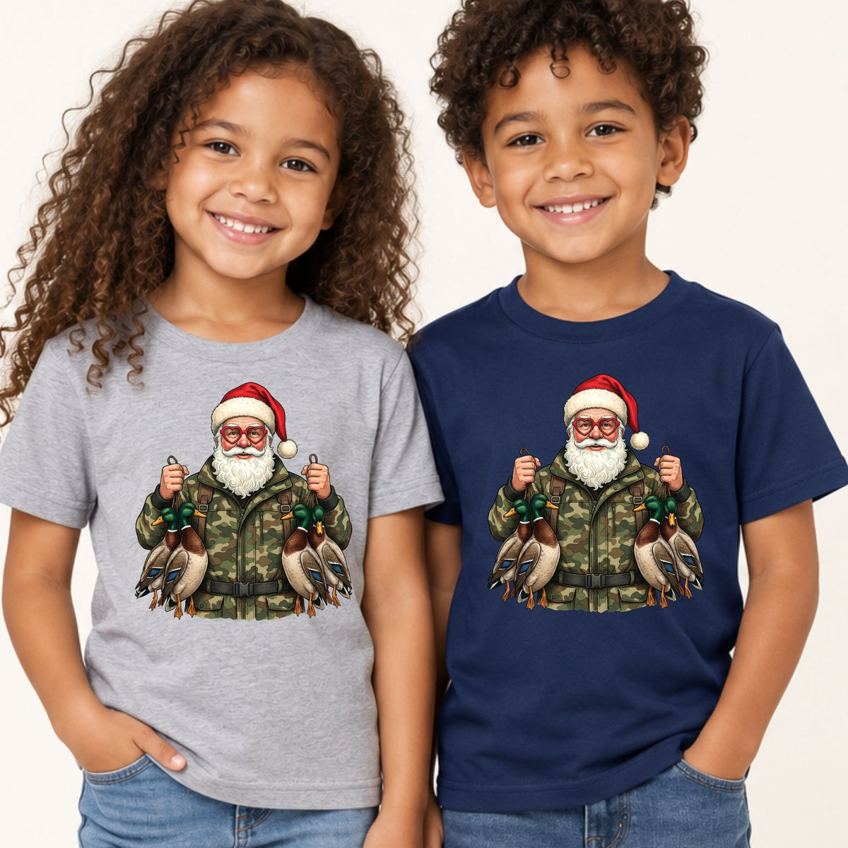 Duck Hunting Christmas T-Shirt, Santa Duck with Camo Mallards Graphic Tee, Funny Hunting Holiday Shirt