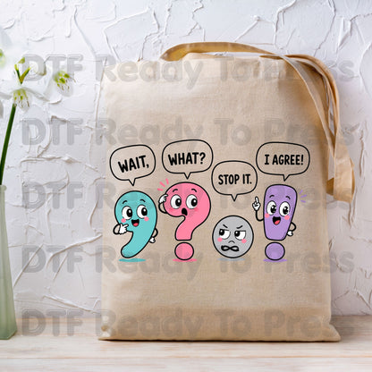 Punctuation Marks DTF Transfers, Grammar Teacher Funny English Teacher Cute School Ready to Press