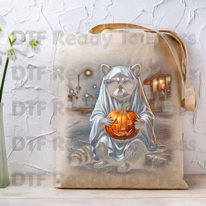 Halloween Ghost Raccoon DTF Transfers, Pumpkin Trash Panda Spooky Vintage Ready to Press