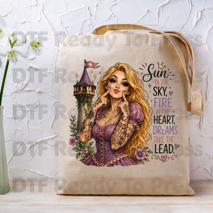 Sun in the Sky Dreams DTF Transfers, Tattooed Princess Tower Inspirational Quote Ready to Press