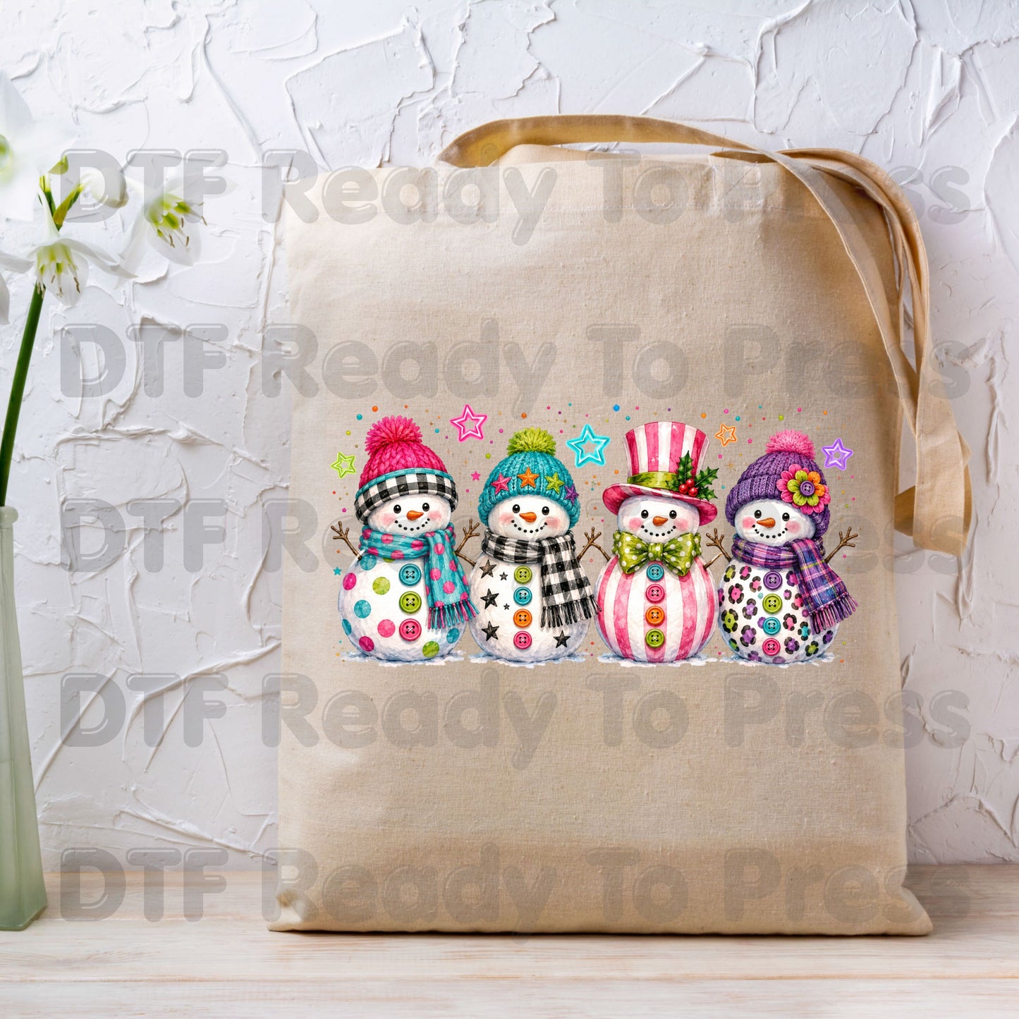 Christmas Colorful Snowmen DTF Transfers, Cute Winter Snowman Beanies Scarves Holiday Ready to Press