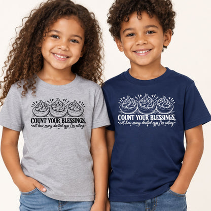 Thanksgiving T-Shirt, Count Your Blessings Deviled Eggs Graphic Tee, Funny Fall Holiday Shirt