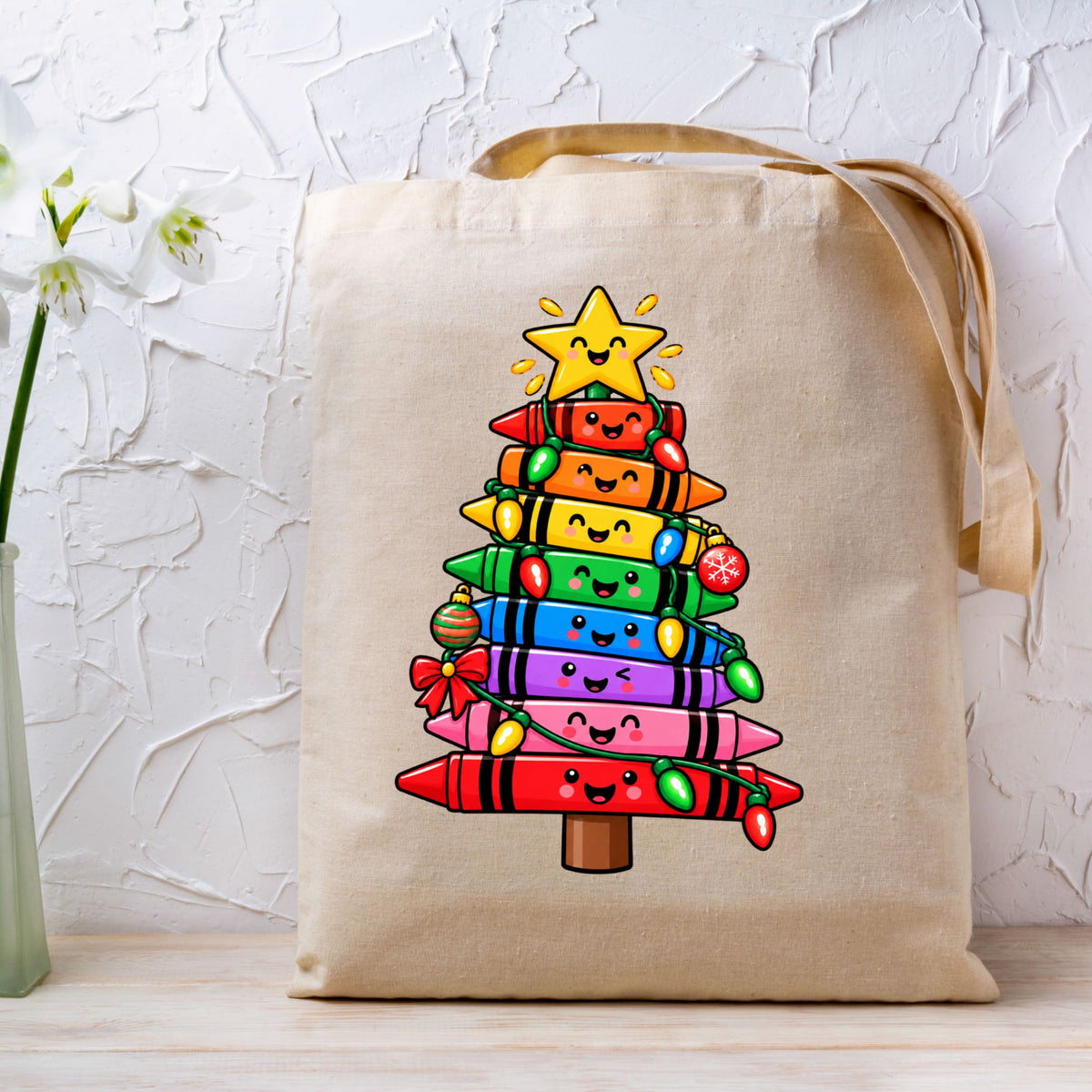Christmas Crayon Tree DTF Transfers, Teacher School Rainbow Lights Holiday Ready to Press