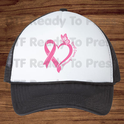 Breast Cancer Awareness Pink Heart Ribbon Butterfly DTF Transfer Ready to Press Heat Transfer Survivor Tee