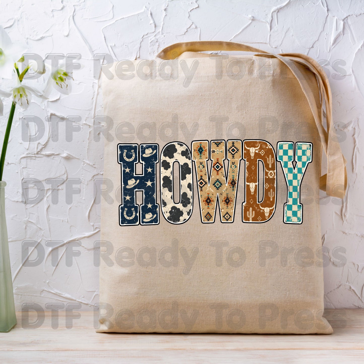 Western Howdy DTF Transfers, Cow Print Southwestern Western Vibe Ready to Press