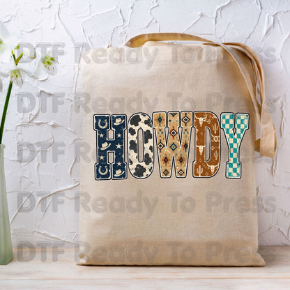 Western Howdy DTF Transfers, Cow Print Southwestern Western Vibe Ready to Press