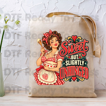 Retro DTF Transfer, Sweet but Slightly Unhinged Pinup Girl Baking Graphic