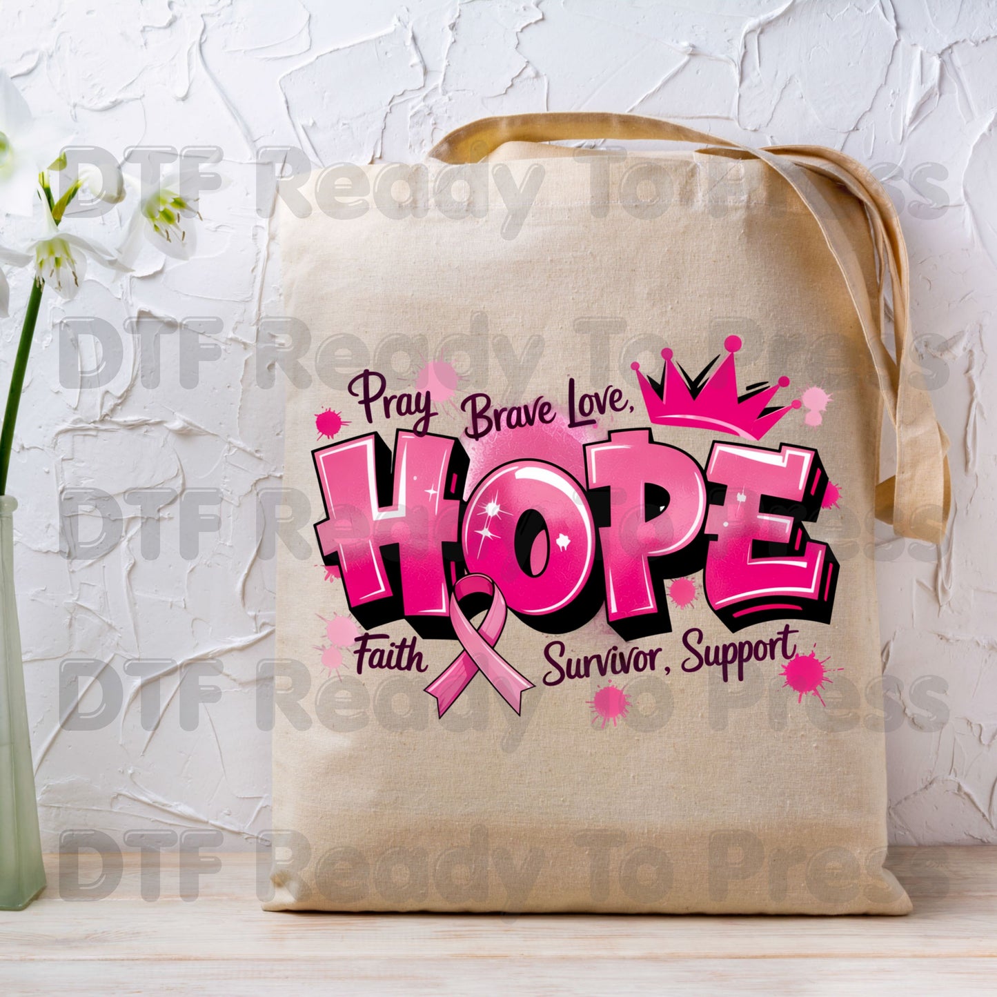 Breast Cancer Hope DTF Transfers, Pink Ribbon Survivor Awareness Support Ready to Press