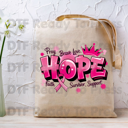 Breast Cancer Hope DTF Transfers, Pink Ribbon Survivor Awareness Support Ready to Press
