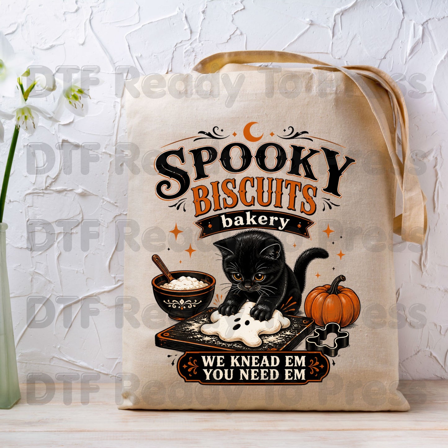Spooky Cat lady Baker DTF Transfers Funny Halloween Biscuits Bakery Knead Pumpkins Ready to Press