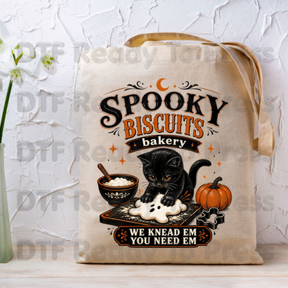 Spooky Cat lady Baker DTF Transfers Funny Halloween Biscuits Bakery Knead Pumpkins Ready to Press