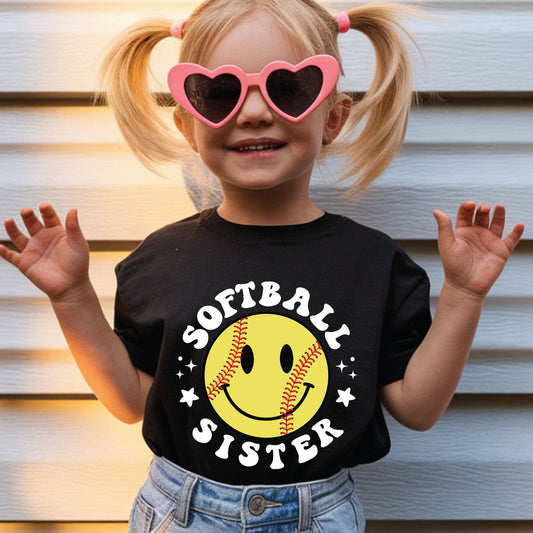Softball Sister Youth Shirt Smiley Face Softball Sweatshirt