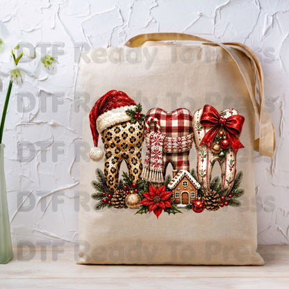 Christmas Dental Teeth DTF Transfers, Dentist Holiday Leopard Plaid Bow Ready to Press
