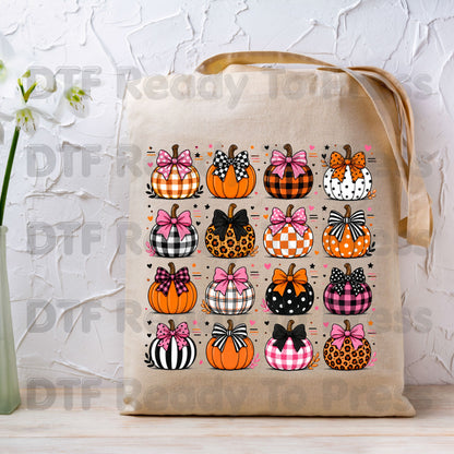 Coquette Bow Pumpkin Halloween DTF Transfers, Pink Plaid Leopard Spooky Ready to Press