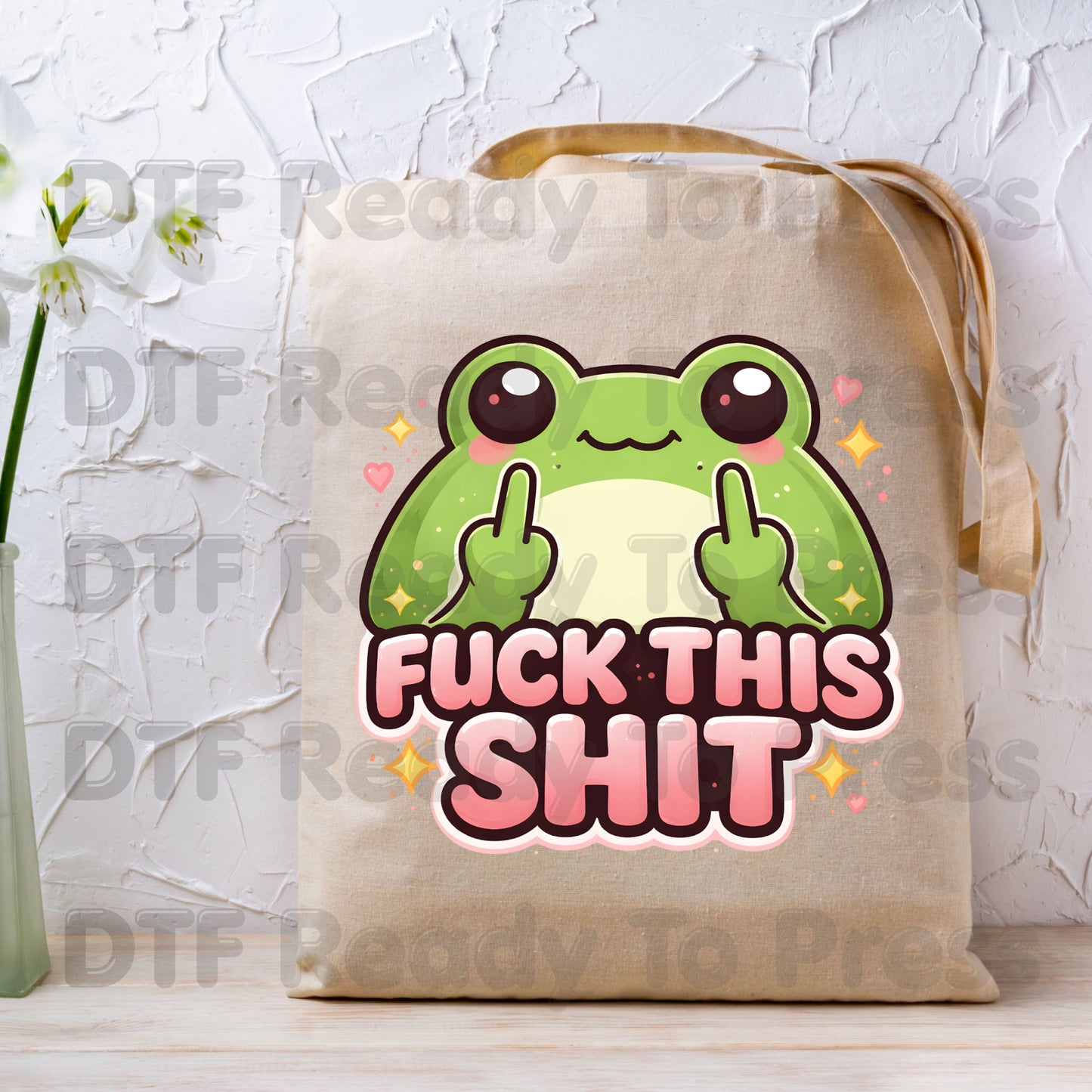 Fck This Shit Frog DTF Transfers, Middle Fingers Green Toad Sparkles Sarcastic Ready to Press