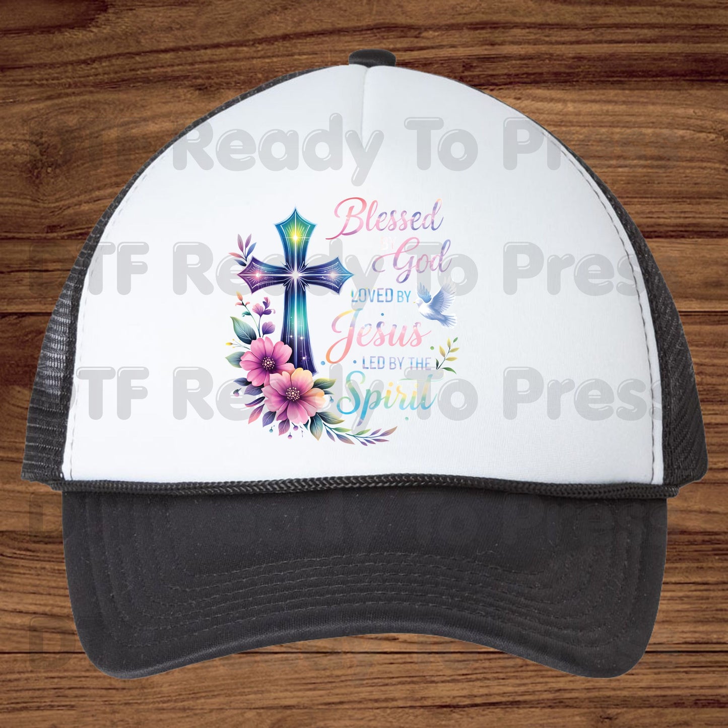 Blessed by God Loved by Jesus Led by the Spirit DTF Transfer Ready to Press Christian Heat Transfer Cross Dove Floral Tee