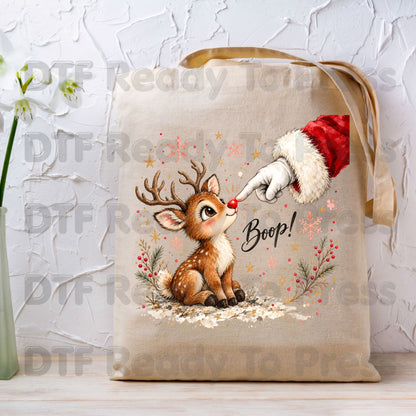 Christmas Reindeer DTF Transfers, Santa Boop Rudolph Cute Baby Deer Holiday Ready to Press