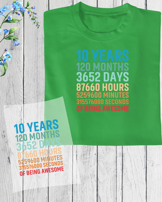 10 Years Birthday 120 Months DTF Transfer Film