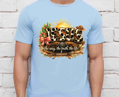 Jesus John 14:6 T Shirt Western Cow Print Tee Christian Way Truth Life Shirt Religious Gift Adult Youth Toddler Baby Boho Cowboy Apparel